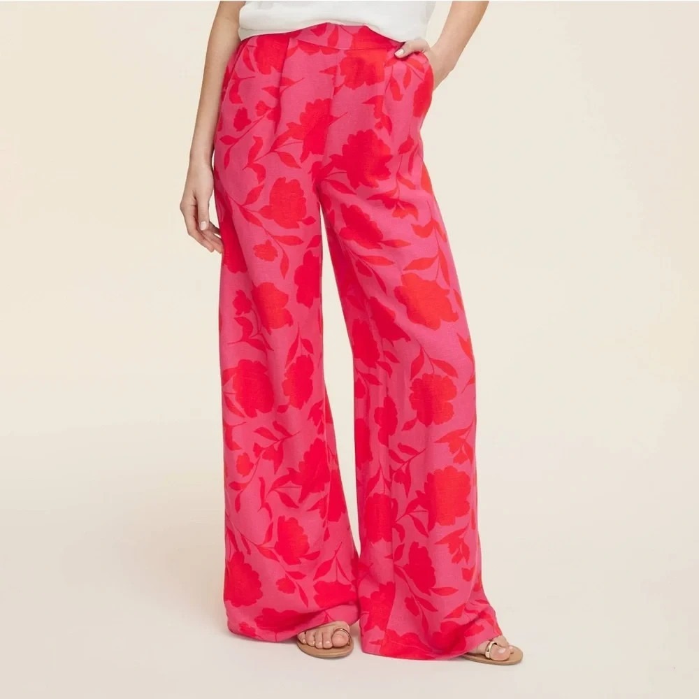 Kate Spade New York x Target Pants XL Pink Red Floral Rose Linen Palazzo New